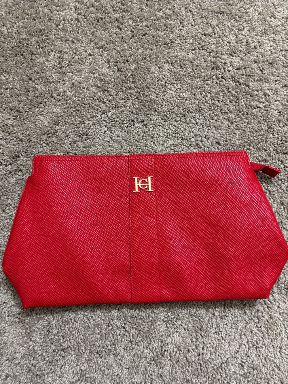 Carolina Herrera Red Leather Travel Pouch with Gold Logo
